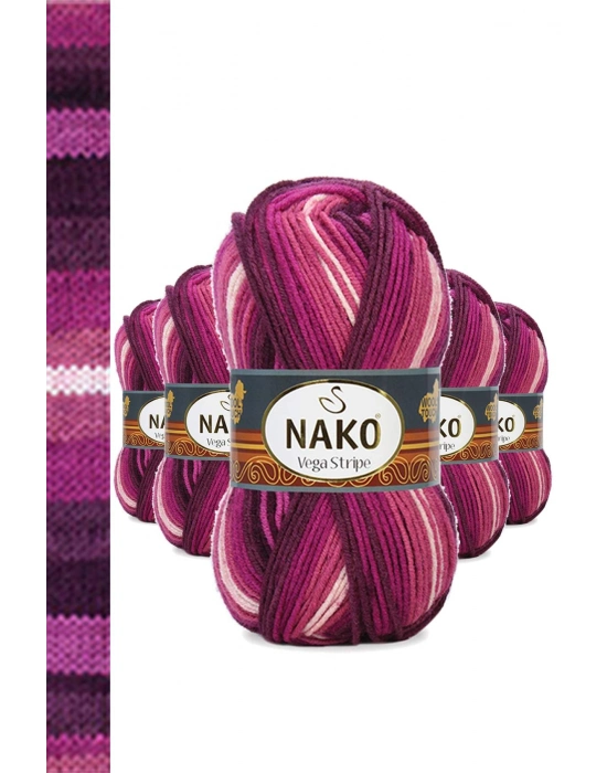 5 Adet Vega Stripe Premium Akrilik El Örgü İpi Yünü No: 82413