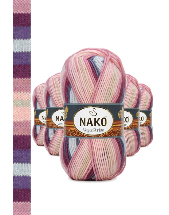 5 Adet Vega Stripe Premium Akrilik El Örgü İpi Yünü No: 82415