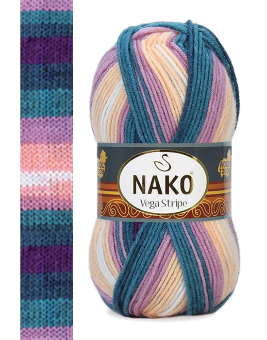 5 Adet Vega Stripe Premium Akrilik El Örgü İpi Yünü No: 82416