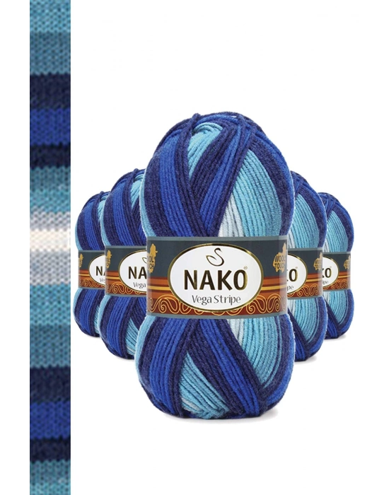 5 Adet Vega Stripe Premium Akrilik El Örgü İpi Yünü No: 82423