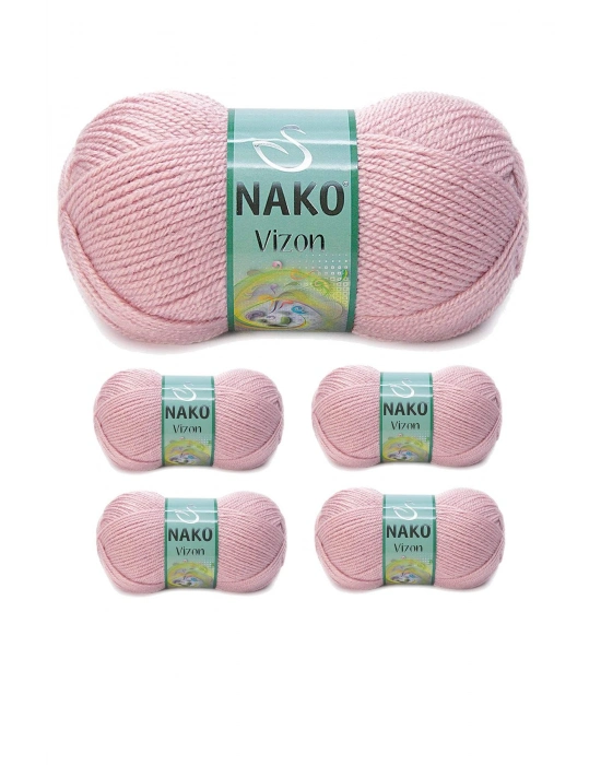 5 Adet Vizon Premium Akrilik El Örgü İpi Yünü Renk No:10275 Pembemsi Pudra