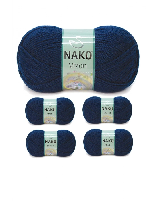 5 Adet Vizon Premium Akrilik El Örgü İpi Yünü Renk No:148 Lacivert