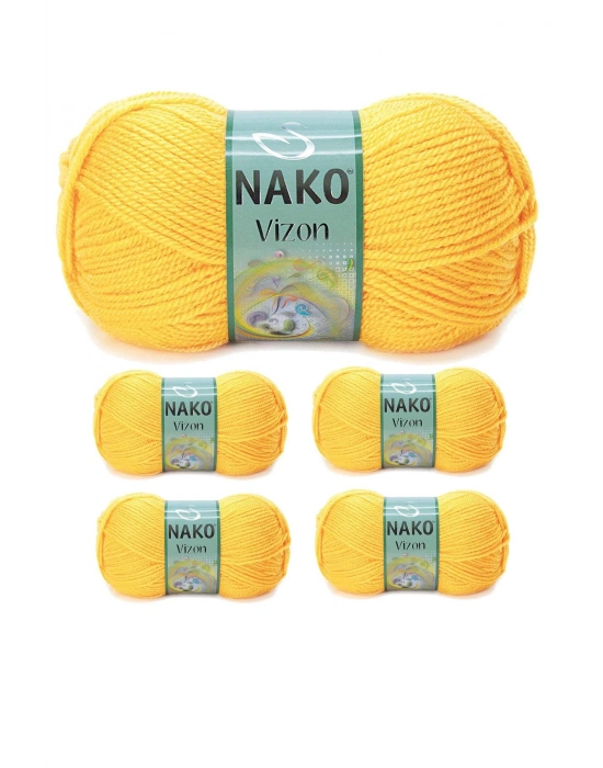 5 Adet Vizon Premium Akrilik El Örgü İpi Yünü Renk No:184 Sarı