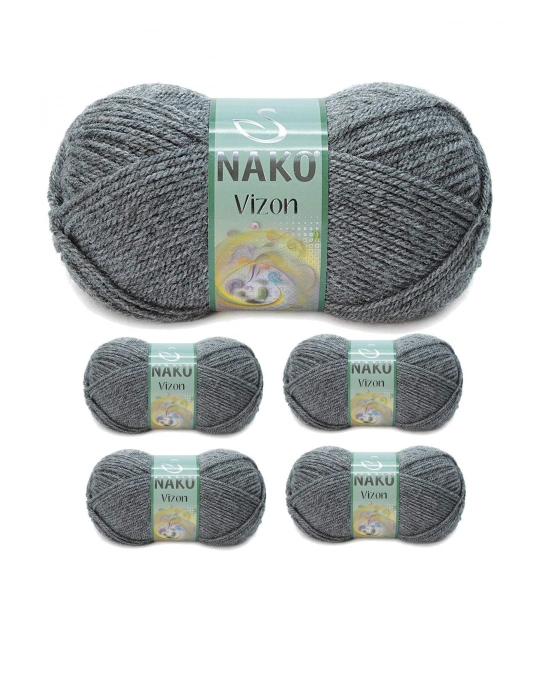 5 Adet Vizon Premium Akrilik El Örgü İpi Yünü Renk No:193 Loş Gri
