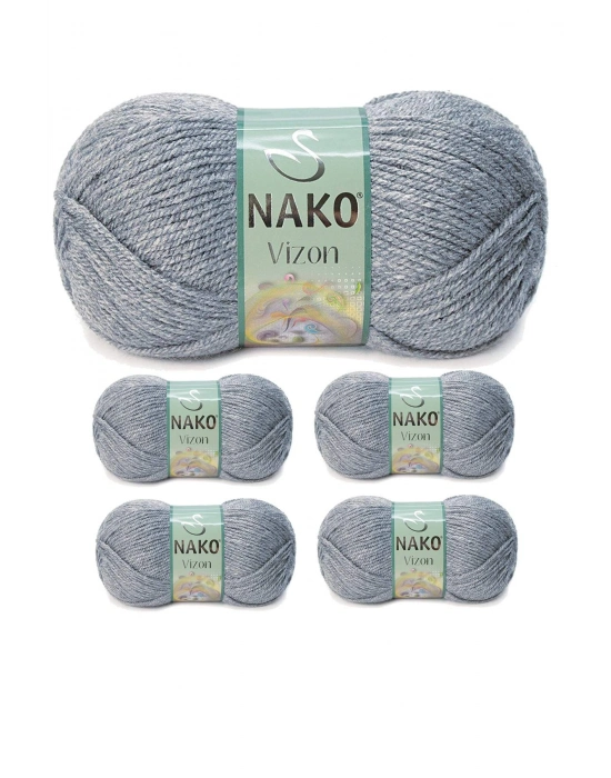 5 Adet Vizon Premium Akrilik El Örgü İpi Yünü Renk No:194 Sis Gri