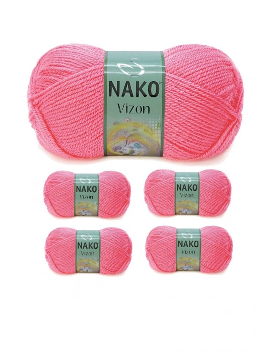 5 Adet Vizon Premium Akrilik El Örgü İpi Yünü Renk No:236 Gül Pembe