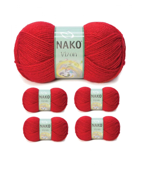 5 Adet Vizon Premium Akrilik El Örgü İpi Yünü Renk No:251 Bayrak Kırmızı