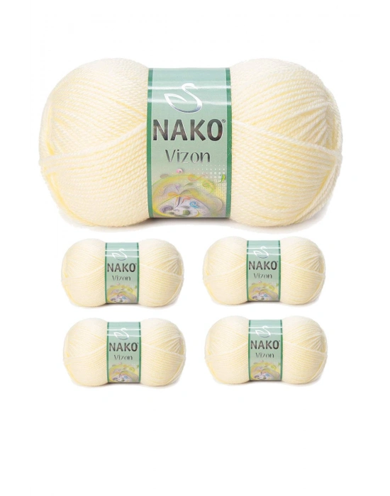 5 Adet Vizon Premium Akrilik El Örgü İpi Yünü Renk No:256 Krem