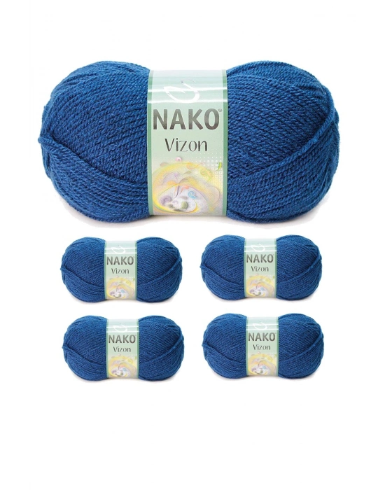 5 Adet Vizon Premium Akrilik El Örgü İpi Yünü Renk No:517 Orta Mavi