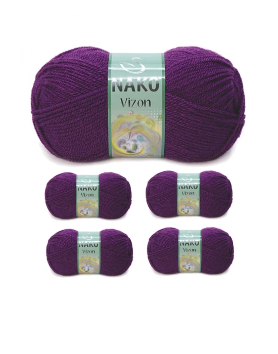 5 Adet Vizon Premium Akrilik El Örgü İpi Yünü Renk No:60 Mürdüm