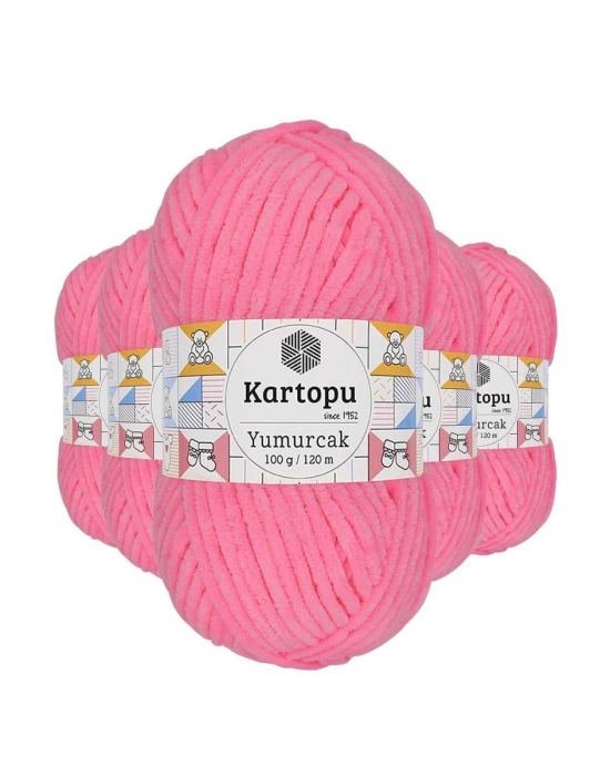 5 Adet Yumurcak Kadife El Örgü İpi Fosfor Pembe K773
