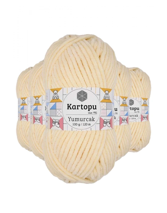 5 Adet Yumurcak Kadife El Örgü İpi Koyu Krem K349