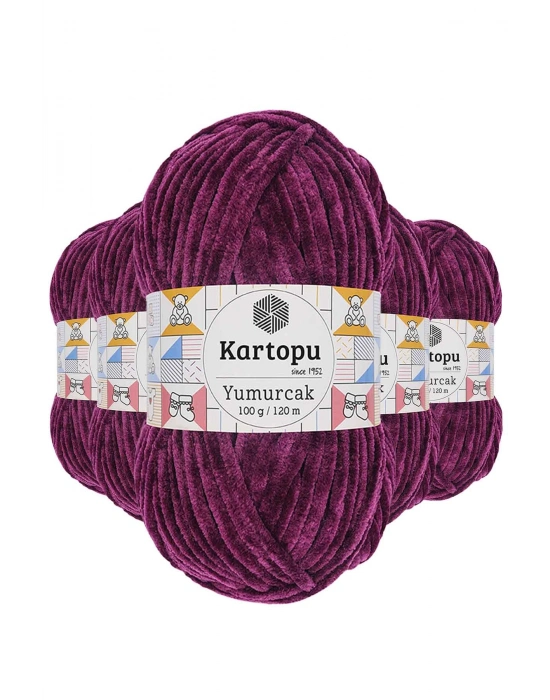 5 Adet Yumurcak Kadife El Örgü İpi Mürdüm K726