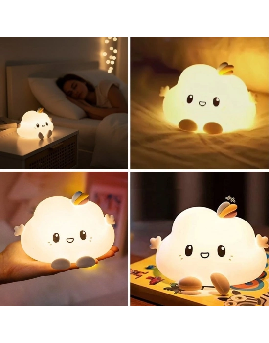 ® 5 Farklı Renk Modlu Bulut Figürlü Pofuduk LED Gece ası–Yumuşak Dokulu Çocuk Odası ve Dekoratif Şarjlı Ortam Işığı