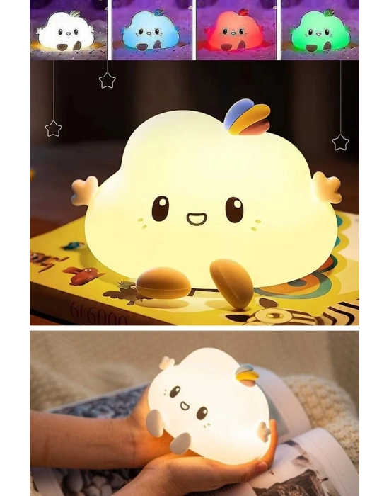 ® 5 Farklı Renk Modlu Bulut Figürlü Pofuduk LED Gece ası–Yumuşak Dokulu Çocuk Odası ve Dekoratif Şarjlı Ortam Işığı