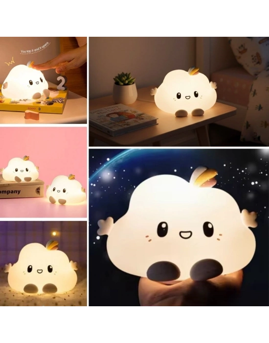 ® 5 Farklı Renk Modlu Bulut Figürlü Pofuduk LED Gece ası–Yumuşak Dokulu Çocuk Odası ve Dekoratif Şarjlı Ortam Işığı