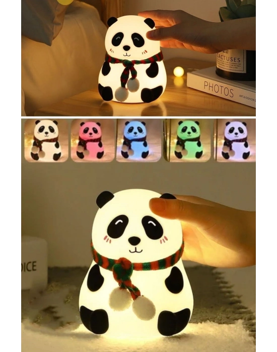 ® 5 Farklı Renk Modlu Panda Figürlü Pofuduk LED Gece ası–Yumuşak Dokulu Çocuk Odası ve Dekoratif Şarjlı Ortam Işığı