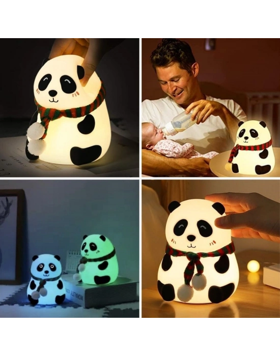 ® 5 Farklı Renk Modlu Panda Figürlü Pofuduk LED Gece ası–Yumuşak Dokulu Çocuk Odası ve Dekoratif Şarjlı Ortam Işığı