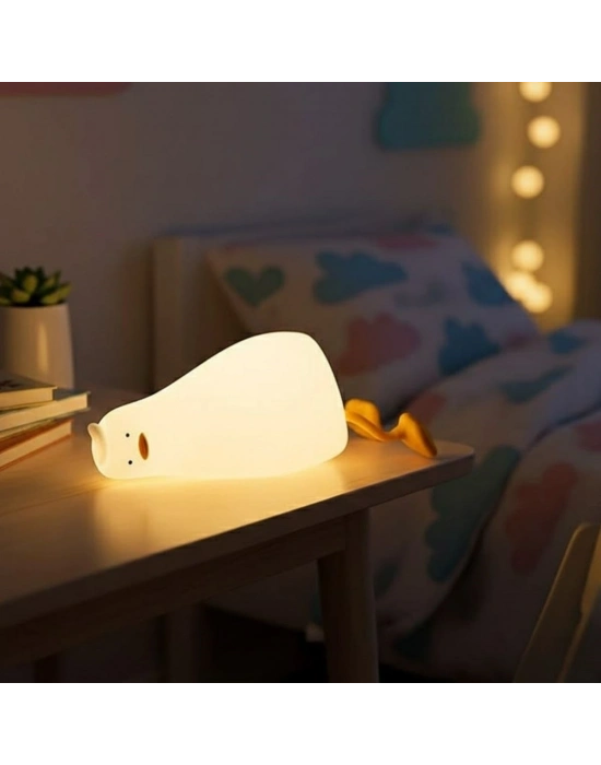 ® 5 Farklı Renk Modlu Tembel Ördek Figürlü Pofuduk LED Gece ası–Yumuşak Dokulu Çocuk Odası ve Dekoratif Şarjlı Ortam Işığı