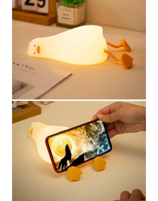 ® 5 Farklı Renk Modlu Tembel Ördek Figürlü Pofuduk LED Gece ası–Yumuşak Dokulu Çocuk Odası ve Dekoratif Şarjlı Ortam Işığı