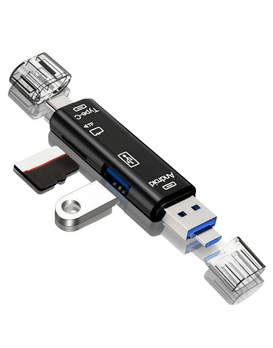 ®  5 In 1 Çok Fonksiyonlu USB 2.0 Micro Sd Kart Okuyucu - Usb/micro Usb/type-C Çıkışlı, Otg Çevirici