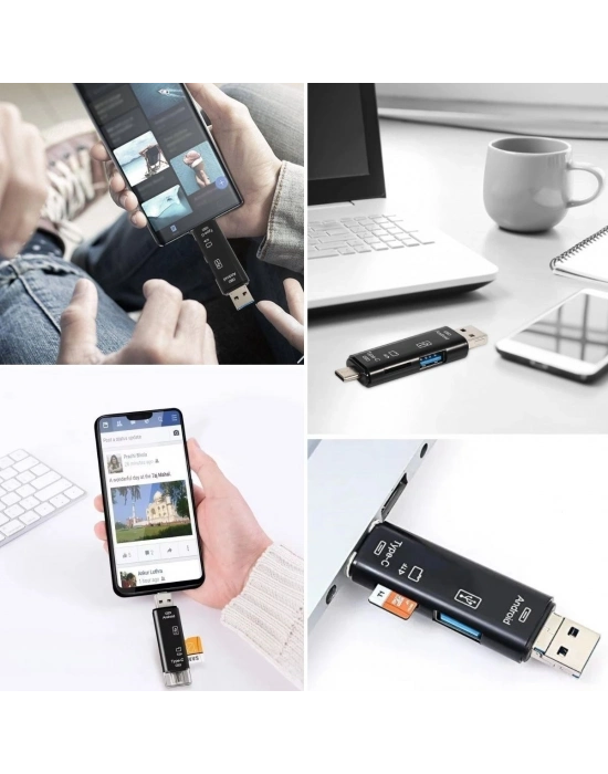 ®  5 In 1 Çok Fonksiyonlu USB 2.0 Micro Sd Kart Okuyucu - Usb/micro Usb/type-C Çıkışlı, Otg Çevirici