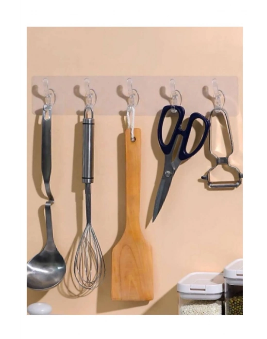 5li Kendinden Yapışkanlı Güçlü Şeffaf Askılık - Kapı Arkası Mutfak Duvar Banyo Askı