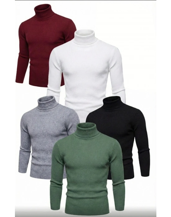 5li Siyah, Beyaz, Bordo, Gri, Haki   Kaşkorse Boğazlı Full Likralı Fitilli Body Kazak