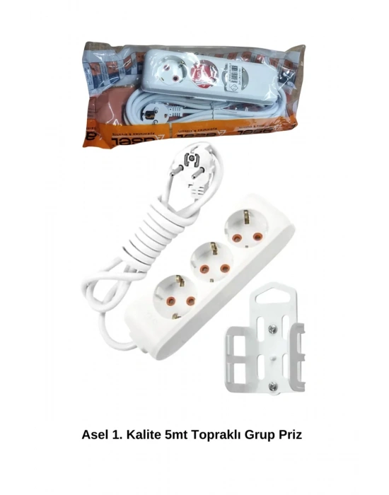 5 Metre Askı Aparatlı Topraklı 3lü Grup Priz Royaleks-AST305