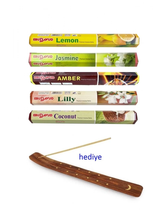 5 Paket 20 Çubuklu Tütsü Lemon - Amber - Lilly- Jasmine - Coconut - Kayık Hediyeli