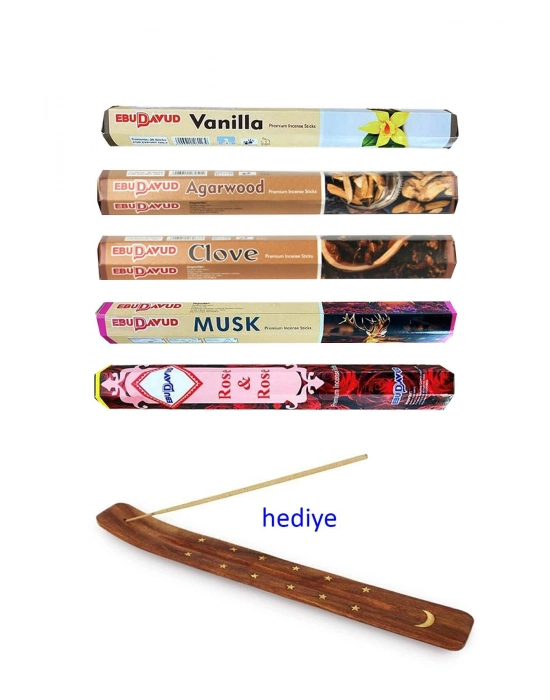 5 Paket 20 Çubuklu Tütsü Vanilla - Musk - Clove - Wood - Redrose - Kayık Hediyeli