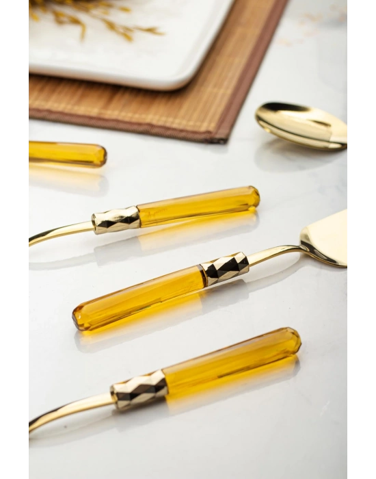 5 Parça Gold Servis Seti & Servis Sunum Seti Amber ( Kepçe / Kevgir / Sıpatula / Çatal / Kaşık )