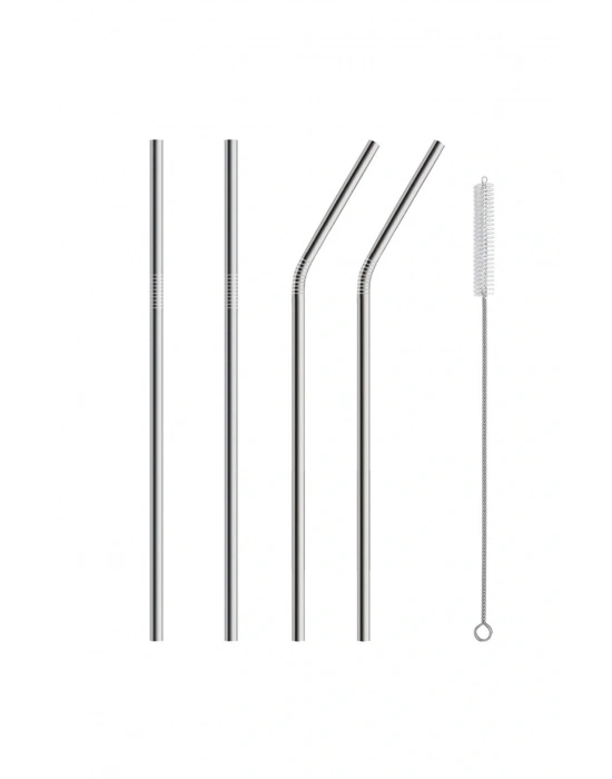 5 Parça Metal Pipet - Paslanmaz Çevre Dostu Metal Pipet Fırça Seti