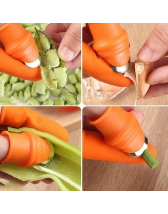 ®  5 Parça Pratik Parmak Koruyucu 1 Parça Baş Parmak Bıçaklı Eldiven Sebze Meyve Soyucu Kesme Ayıklayıcı Silikon Set