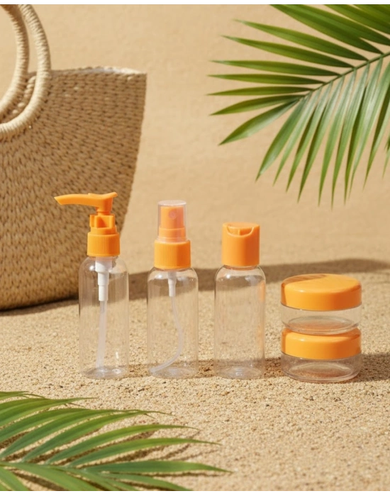 5 Parça Taşınabilir Seyahat Banyo Seti Şeffaf Şişe Takımı