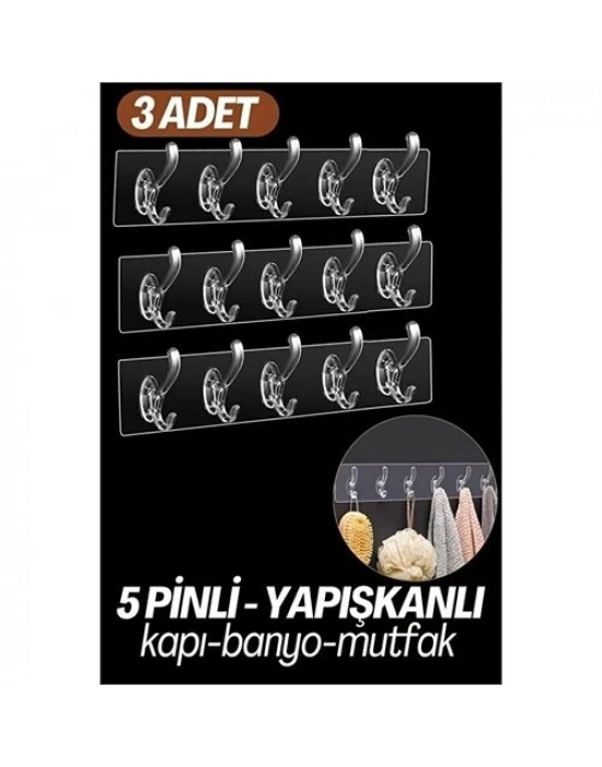 5 Pinli 3 lü set Yapışkanlı Askı Xenoty Design 718948
