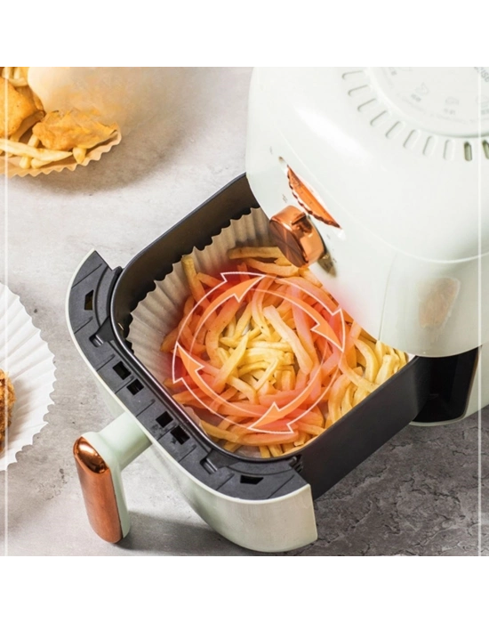 ®  50 Adet 20 cm Air Fryer Pişirme Kağıdı Tek Kullanımlık Yağ Geçirmez Yuvarlak Tabak Model PVC