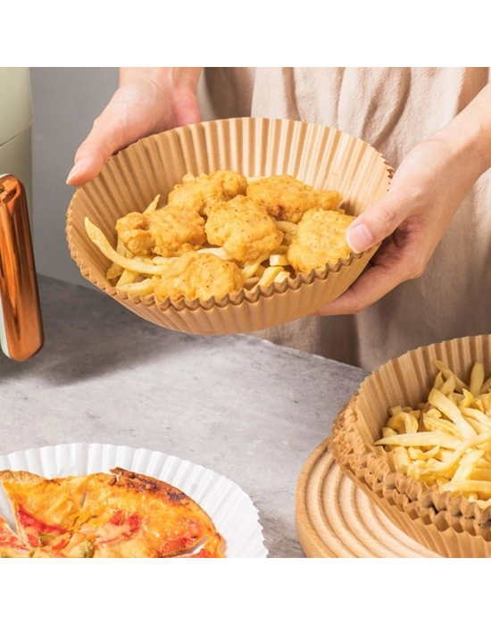 ®  50 Adet 20 cm Air Fryer Pişirme Kağıdı Tek Kullanımlık Yağ Geçirmez Yuvarlak Tabak Model PVC