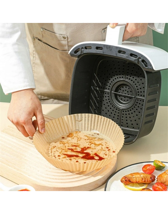 ®  50 Adet 20 cm Air Fryer Pişirme Kağıdı Tek Kullanımlık Yağ Geçirmez Yuvarlak Tabak Model PVC