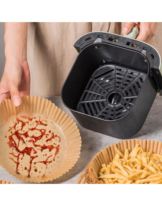 ®  50 Adet Air Fryer Pişirme Kağıdı Tek Kullanımlık  23 Cm Yuvarlak Pişirme Kağıdı XXL PVC li