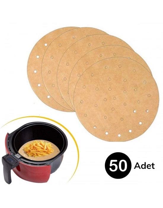 ®  50 Adet Air Fryer Pişirme Kağıdı Tek Kullanımlık Gıda Pişirme Kağıdı Delikli Yuvarlak Model