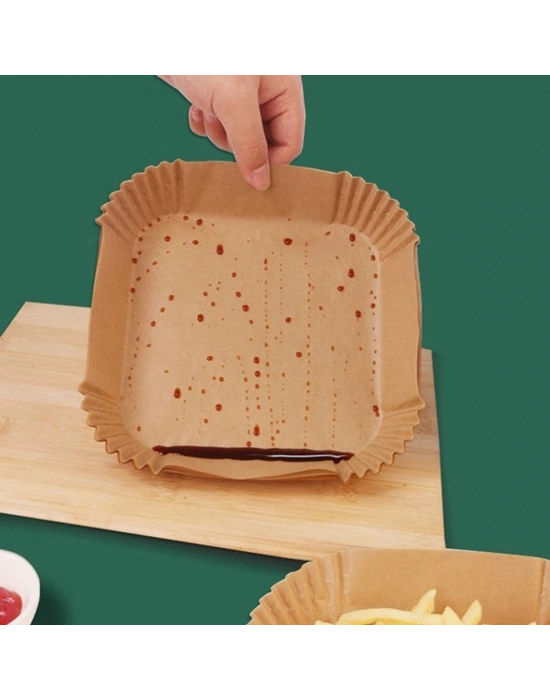® 50 Adet Air Fryer Pişirme Kağıdı Tek Kullanımlık Hava Fritöz Yağ Geçirmez Yapışmaz Kare Tabak Model