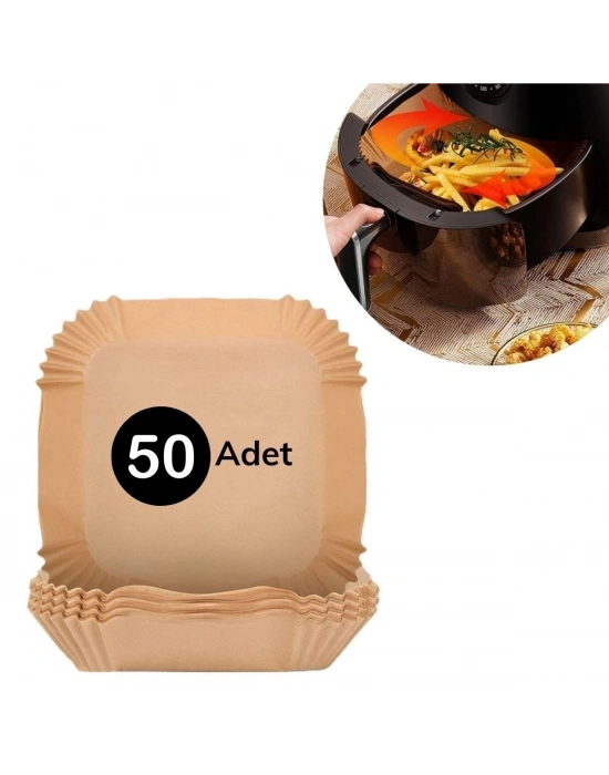 ® 50 Adet Air Fryer Pişirme Kağıdı Tek Kullanımlık Hava Fritöz Yağ Geçirmez Yapışmaz Kare Tabak Model