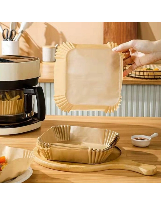 ® 50 Adet Air Fryer Pişirme Kağıdı Tek Kullanımlık Hava Fritöz Yağ Geçirmez Yapışmaz Kare Tabak Model