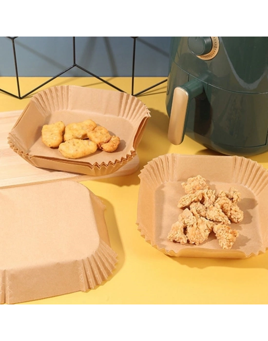 ®  50 Adet Air Fryer Pişirme Kağıdı Tek Kullanımlık Yağ Geçirmez Yapışmaz Kare Tabak Model PVC