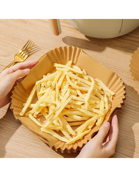 ®  50 Adet Air Fryer Pişirme Kağıdı Tek Kullanımlık Yağ Geçirmez Yapışmaz Kare Tabak Model PVC