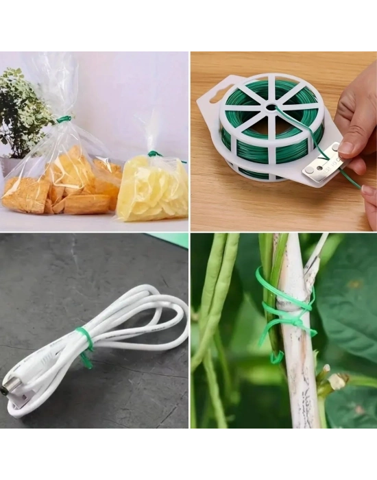 ®  50 Metre Kendiliğinden Kesici Bıçaklı Bitki Saksı Kablo Sabitleme Teli