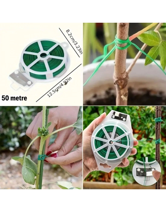 ®  50 Metre Kendiliğinden Kesici Bıçaklı Bitki Saksı Kablo Sabitleme Teli