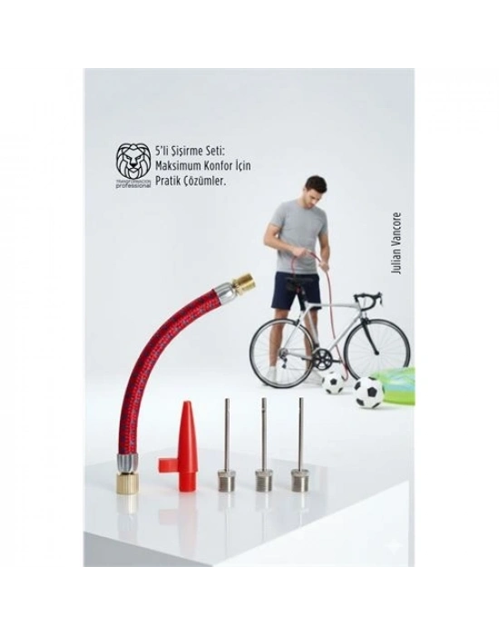 ® 5’li Şişirme Seti: Futbol, Bisiklet ve Deniz Ekipmanları İçin Master Adaptör Kiti