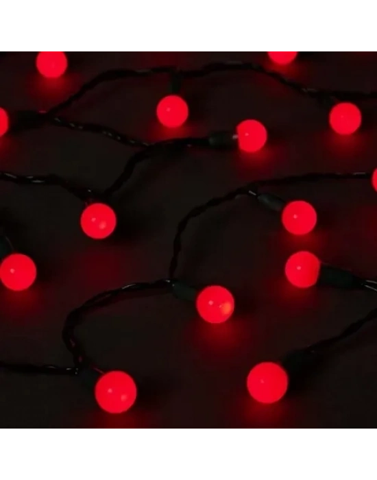 5m 28 LED Mini Top Işık Kırmızı - Fişli, Siyah Kablo